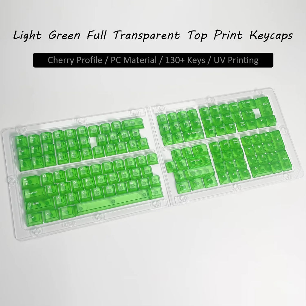132 Keys Korean Layout Keycaps – Cherry Profile, White Transparent PC Keycaps, UV Printing Crystal Keycaps for MX Switches Gaming Keyboard