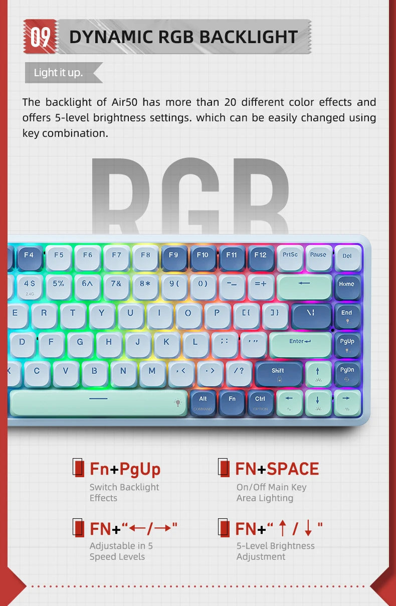 MACHENIKE AIR50 Low-Profile Mechanical Keyboard – 75% Layout, Hot-Swap, RGB Backlit, Tri-Mode, Productivity Keyboard for Laptop & PC