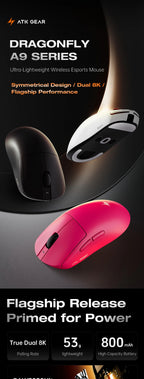 ATK Dragonfly A9 Series Wireless Gaming Mouse – Tri-Mode Connection, PAW3950 Sensor, Nordic 52840 Chip, 8K Polling Rate, 53g Lightweight, for Laptop & PC Gaming