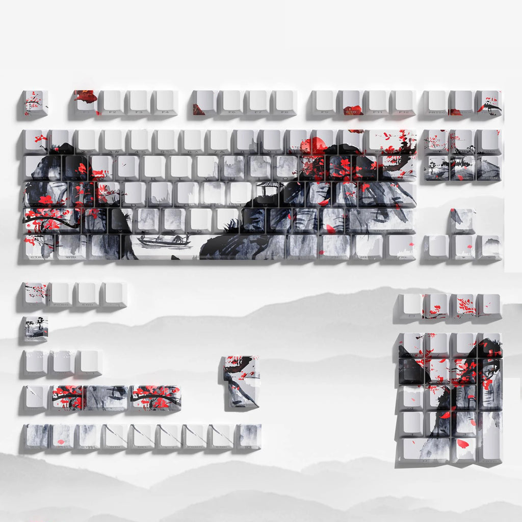 129 Keys Swordsman Keycaps – 5-Side Dye-Sub PBT, Cherry Profile, Side-Printed Shine-Through Keycaps for MX Switches Gaming Keyboard