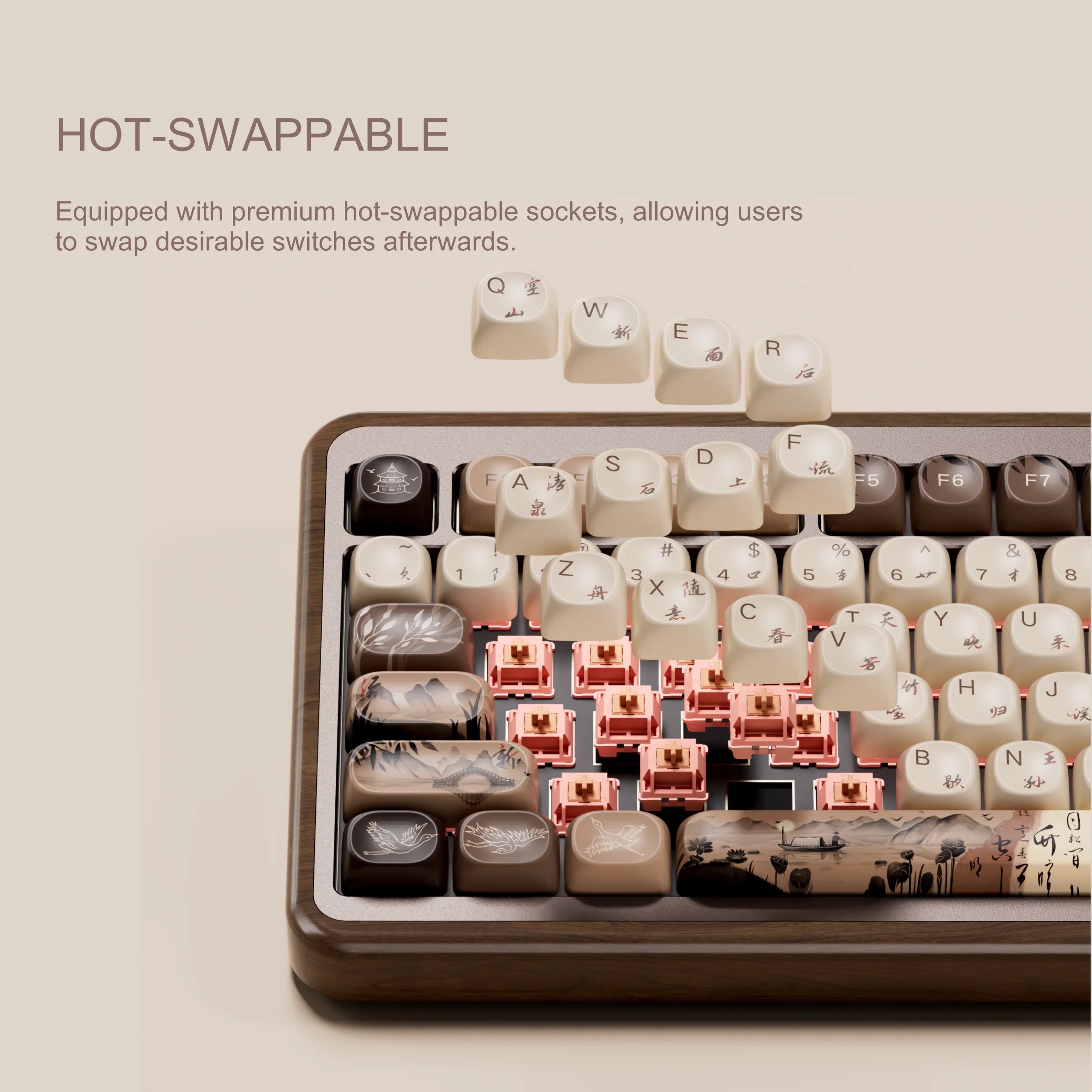 Akko MU02 Mountain Seclusion Mechanical Keyboard – 75%, Wooden Case, RGB, Hot-Swappable, BT 5.0 / 2.4G Wireless / Type-C Wired