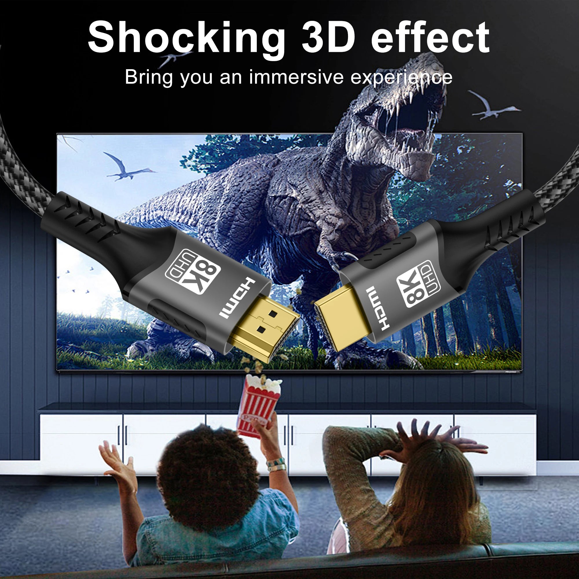 8K HDMI 2.1 Cable – 48Gbps Ultra High-Speed, 4K@120Hz / 8K@60Hz, eARC/ARC, HDCP for PC, Laptop, Projector, HDTV, PS5 (1m/2m/3m)