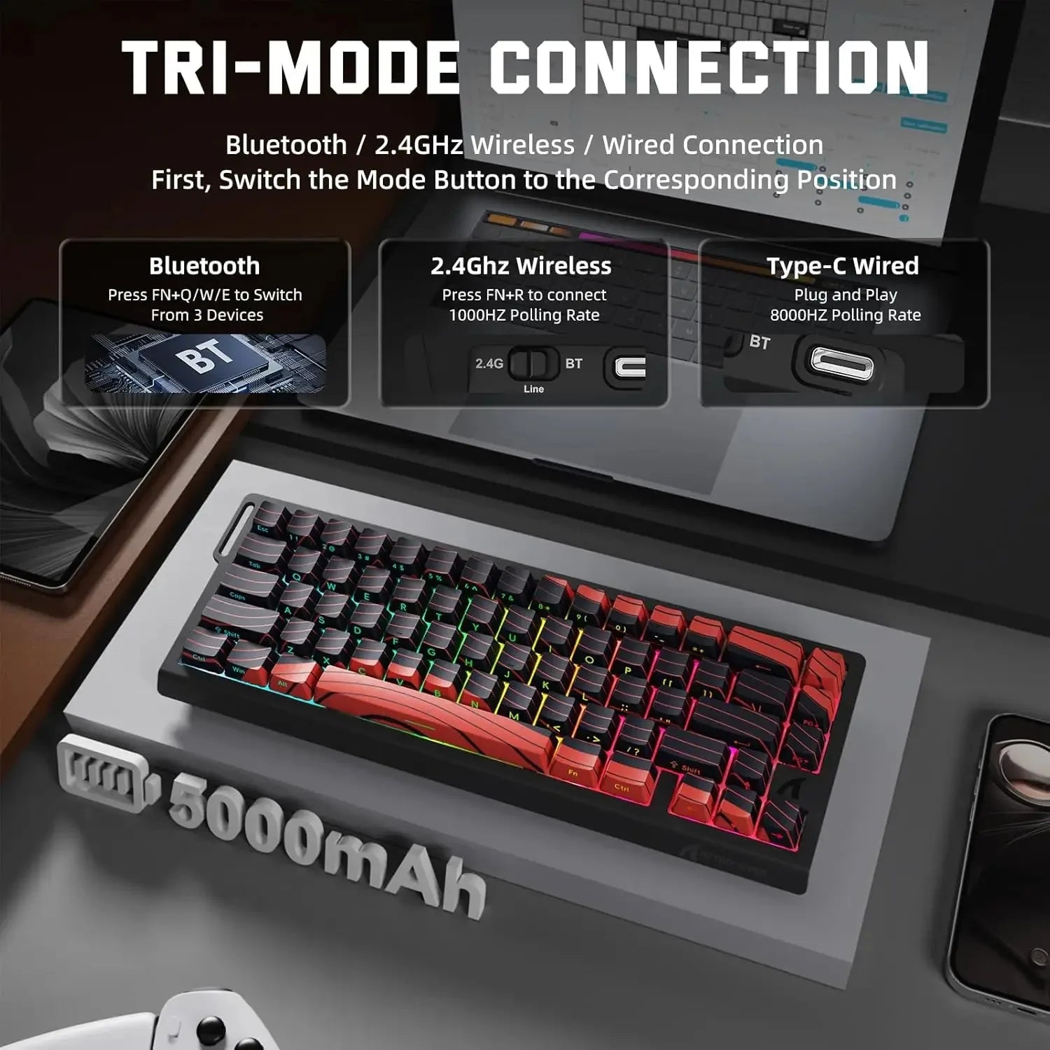 ATTACK SHARK X68 Pro HE Wireless Gaming Keyboard – 8K Polling, Rapid Trigger, Hot-Swap, RGB Backlit, Magnetic Mechanical Switches