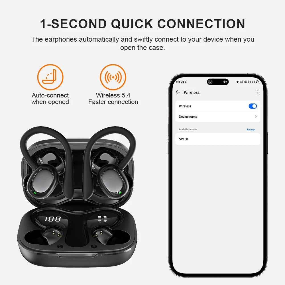 Original Sony SP180 True Wireless Bluetooth Ear-Hook Headphones | Hi-Fi Sports Music Headset with Microphone