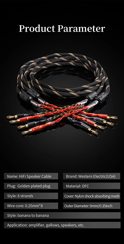 YYAUDIO One Pair of Hi-Fi Speaker Cables – High-End OCC Speaker Cable for Hi-Fi Audio Systems, Banana Plug Speaker Cable