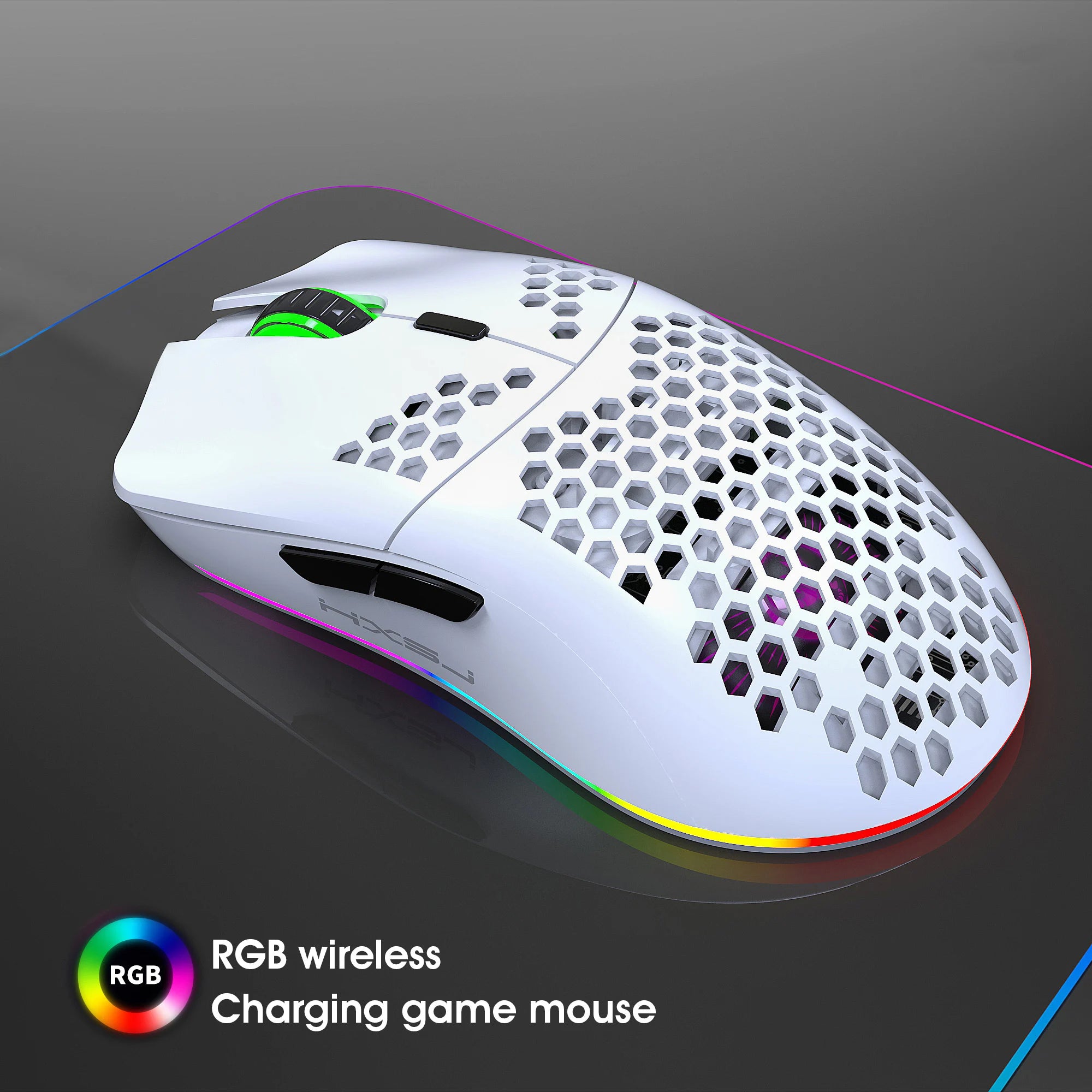 RGB Ultralight Honeycomb Wireless Gaming Mouse – 2.4G Wireless, Charging Support, 3,600 DPI, 6-Button Design, for Laptop & PC Gamers
