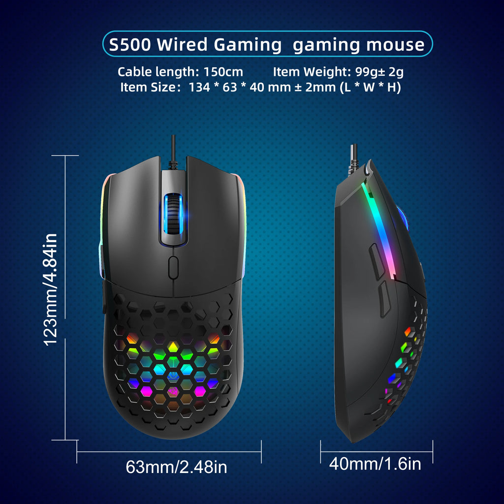 HXSJ S500 Optical Gaming Mouse – Lightweight Ergonomic Design, Wired USB, Plug & Play, for Laptop & Desktop PC