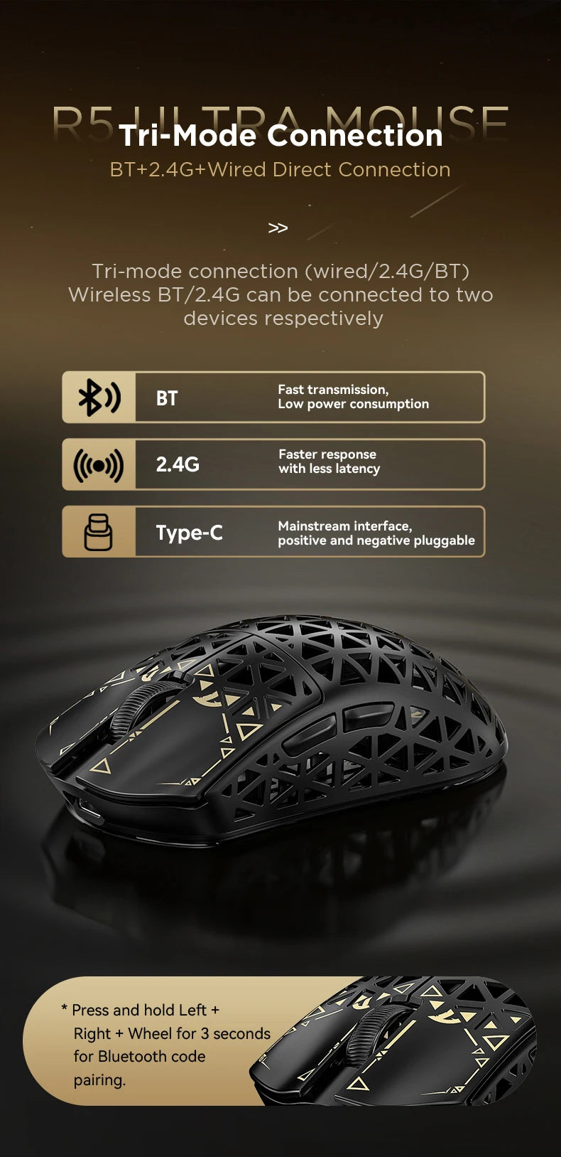 ATTACK SHARK R5 ULTRA Wireless Gaming Mouse – 8K Polling Rate, PAW3950MAX Sensor, 42,000 DPI, Carbon Fiber Ultra-Light, Pro Esports Edition