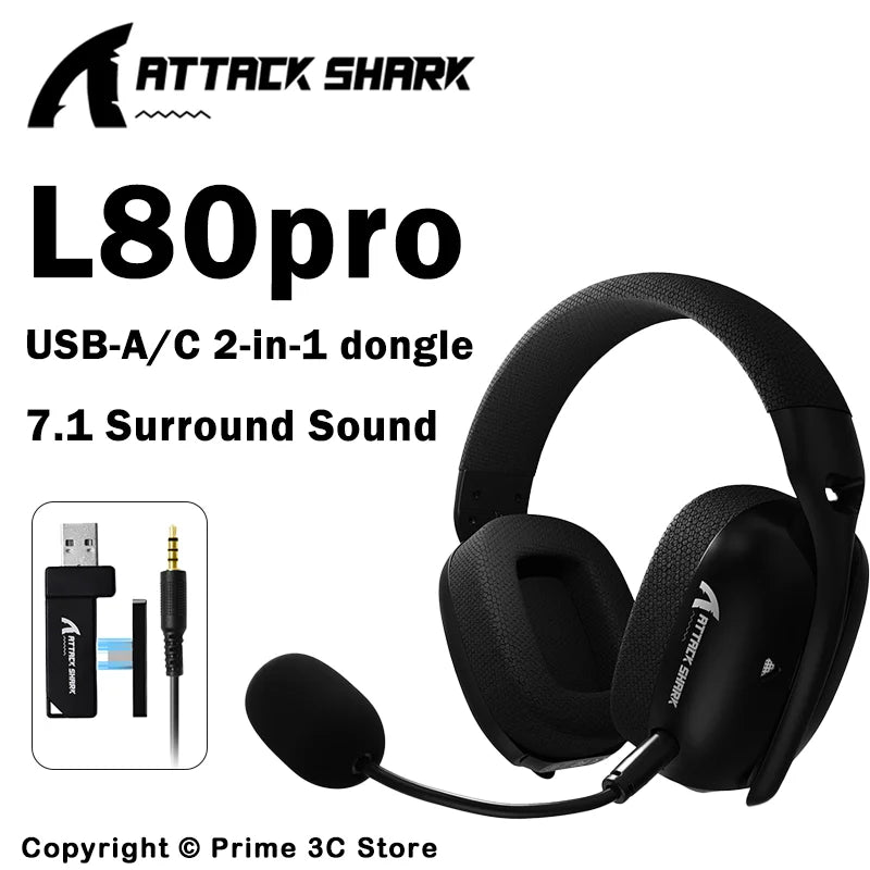 ATTACK SHARK L80PRO Wireless Gaming Headset – 2.4G/BT/Wired, Ultra-Light, 40mm Drivers