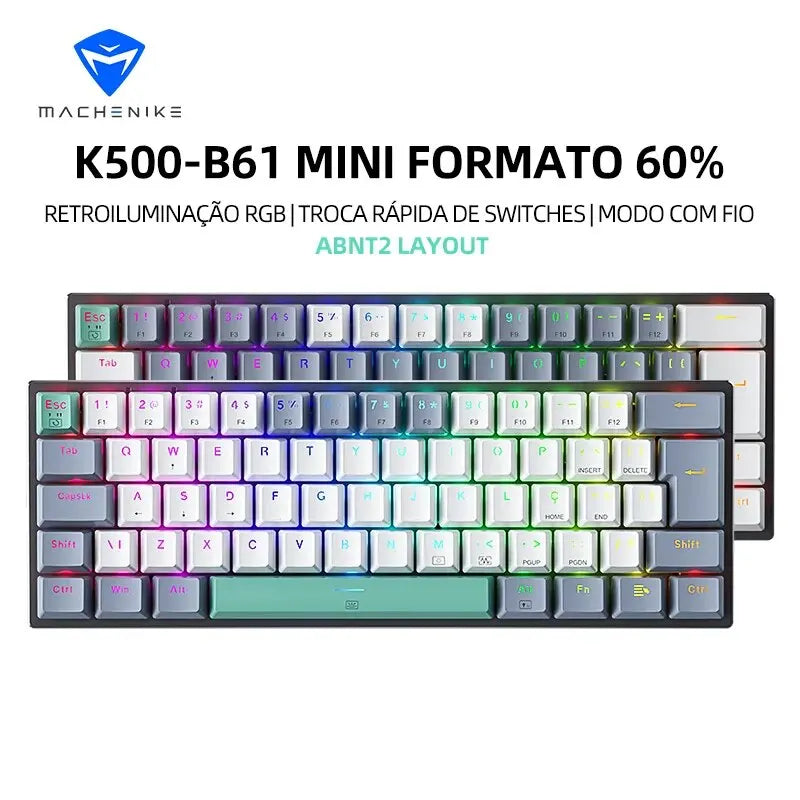 Machenike K500-B61 Mini Mechanical Keyboard – 60%, ABNT2 Layout, RGB Backlight, Hot-Swappable, NKRO, Wired Gaming Keyboard