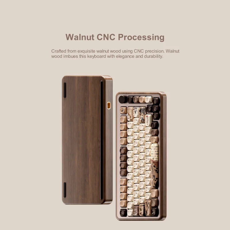 Akko MU02 Mountain Seclusion Mechanical Keyboard – 75%, Wooden Case, RGB, Hot-Swappable, BT 5.0 / 2.4G Wireless / Type-C Wired