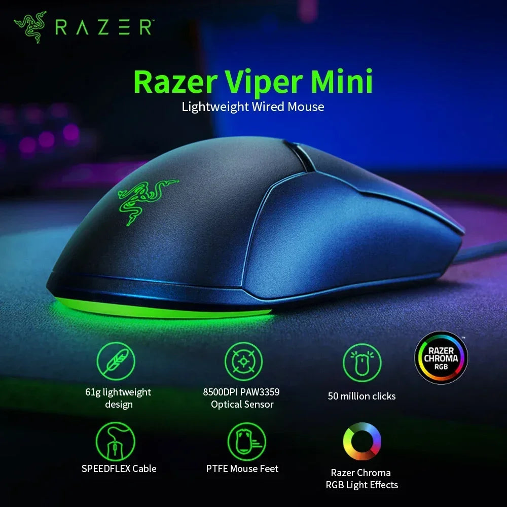 Razer Viper Mini Gaming Mouse - 8500DPI Optical Sensor, Chroma RGB, Lightweight Wired SPEEDFLEX Design
