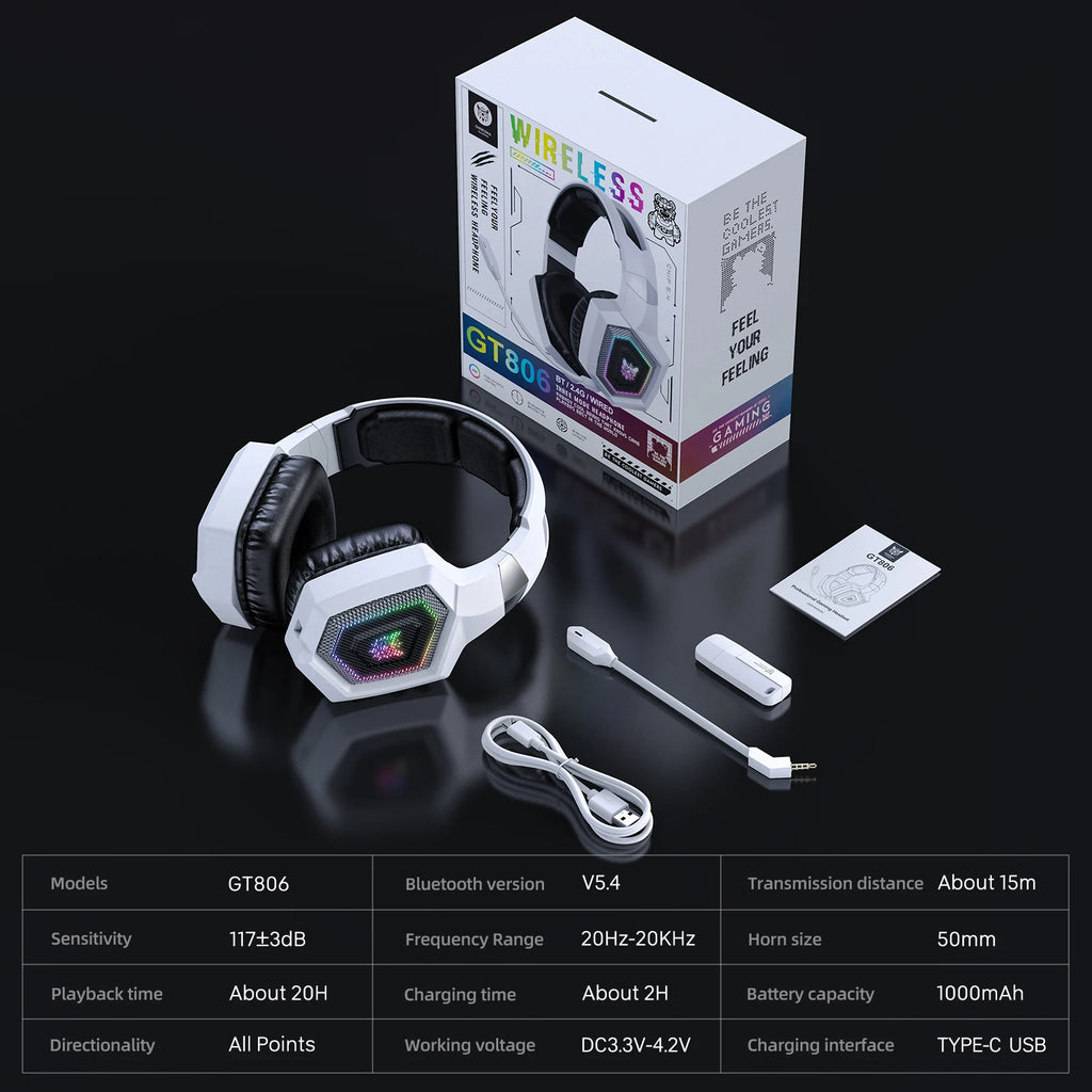 ONIKUMA 2.4GHz Wireless Gaming Headset – Noise-Canceling Mic, RGB Light, for PS5/PS4/PC/Mac