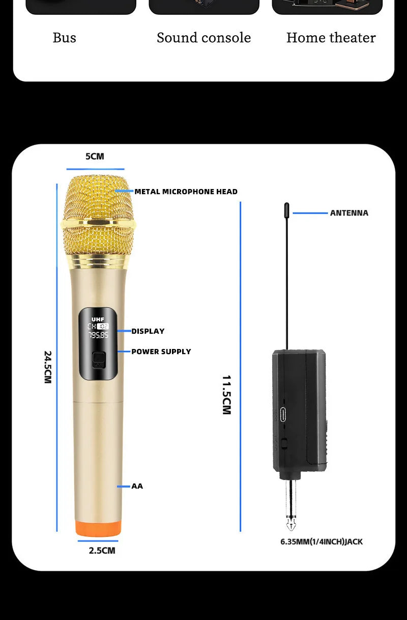 2.4G Wireless Microphone UHF Fixed Frequency 2 Channels Handheld Mic Micphone For Party Karaoke Professional Church Show Meeting