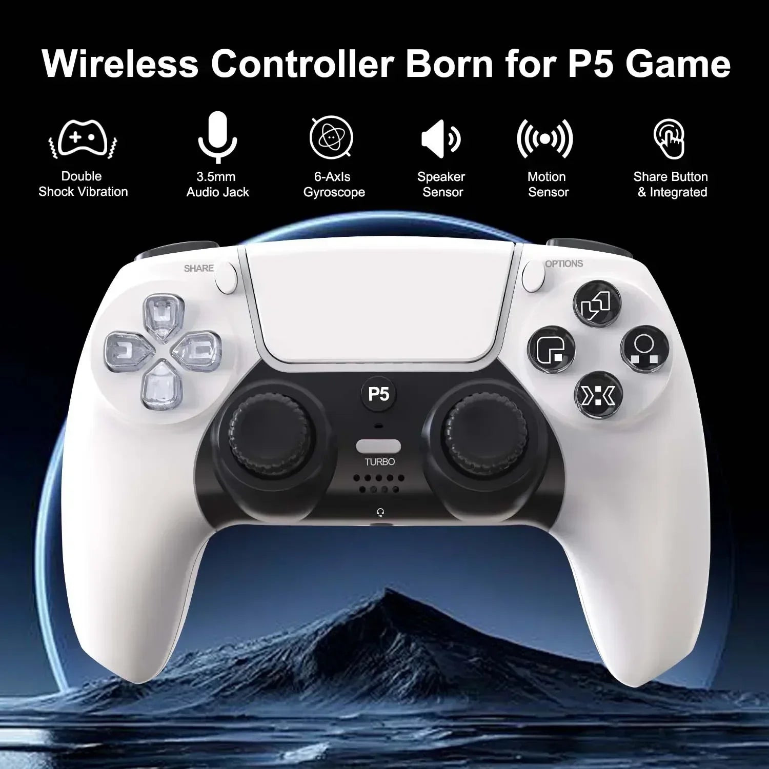 GAMINJA P50A Wireless Game Controller For PS5/PC Transparent Crystal buttons Six Axis Gyroscope With Touchpad Ergonomic
