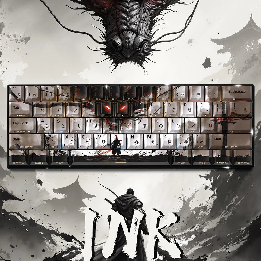 129 Keys Swordsman Keycaps – 5-Side Dye-Sub PBT, Cherry Profile, Side-Printed Shine-Through Keycaps for MX Switches Gaming Keyboard