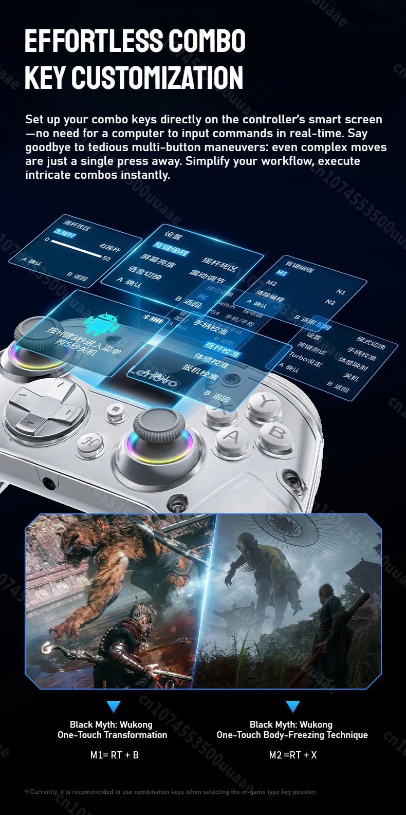 Lenovo X01 1.44inch Smart Screen Wireless Controller 3 Modes for Switch PS4 IOS Android PC TV Programmable Back-Button Gamepad