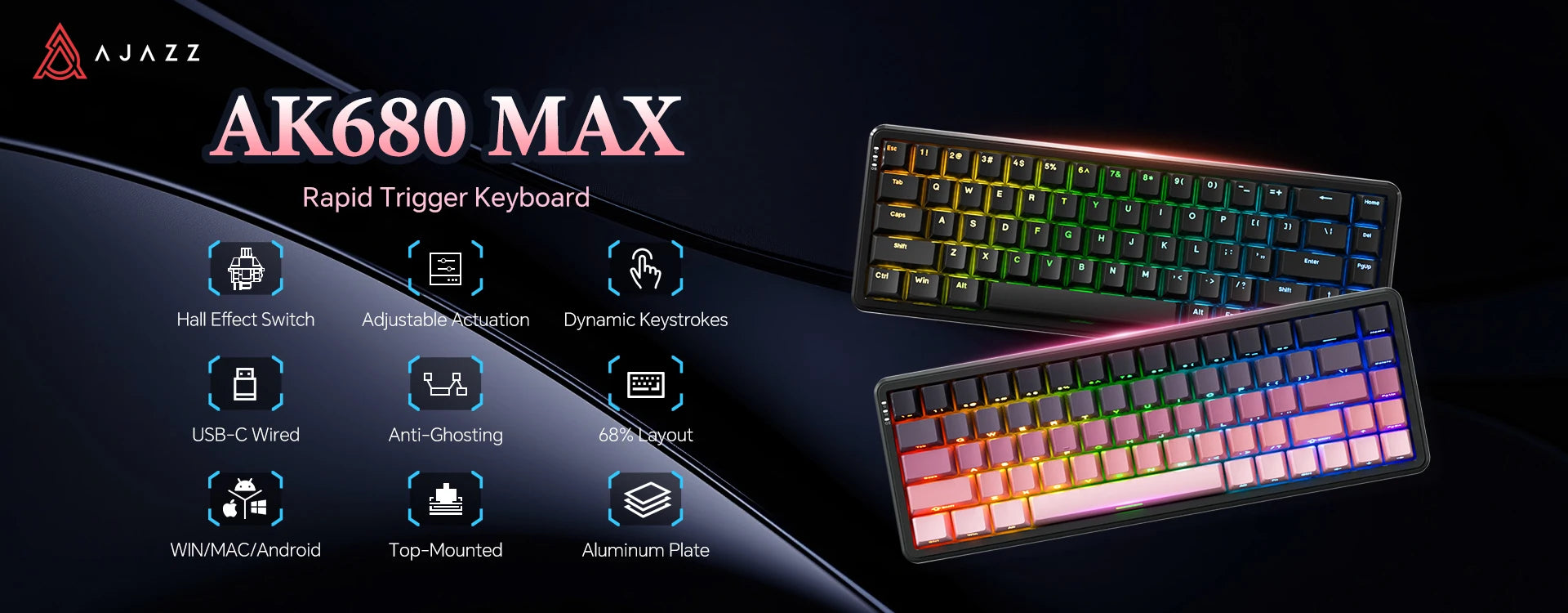 AJAZZ AK680 Mechanical Keyboard – 65%, Wired Gaming Keyboard, Hot-Swap, Mini Custom Keyboard with Gasket for PC & Laptop