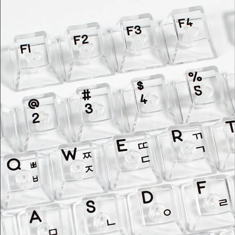 132 Keys Korean Layout Keycaps – Cherry Profile, White Transparent PC Keycaps, UV Printing Crystal Keycaps for MX Switches Gaming Keyboard
