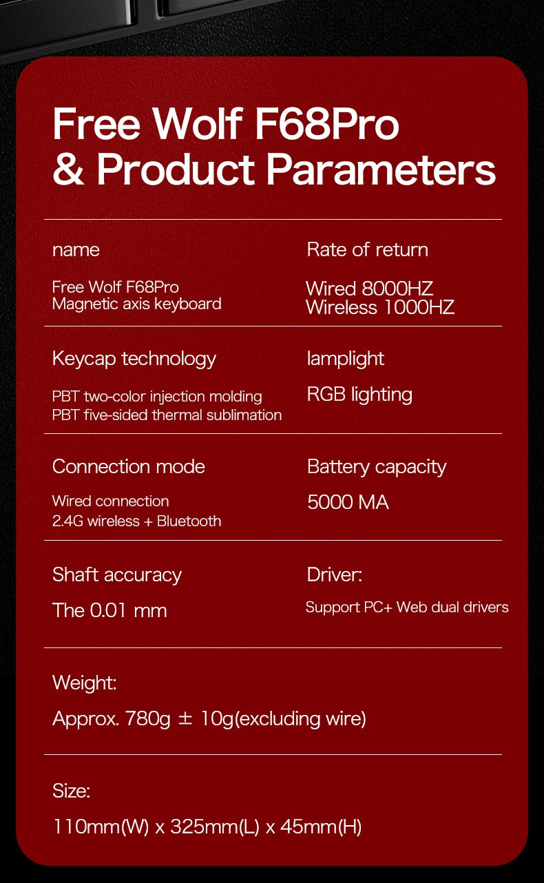 Magnetic Switch Gaming Keyboard – Attack Shark X68HE / FreeWolf F68 / F68 Pro, 8K Wired / 1K Wireless, RGB, Rapid Trigger, Hall Effect