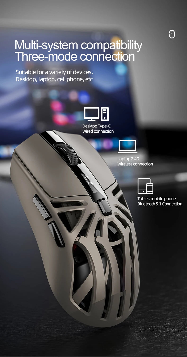 SMAILWOLF RS8 Tri-Mode Gaming Mouse – Bluetooth / 2.4G / Wired, 10,000 DPI, 1,000Hz Polling Rate, Lightweight, Macro Support