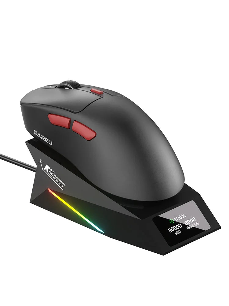 DAREU Wireless Gaming Mouse – 8KHz Polling Rate, AIM-750 (PAW3950) Sensor, 30,000 DPI, Tri-Mode Connection, 60g Lightweight, with Charging Base
