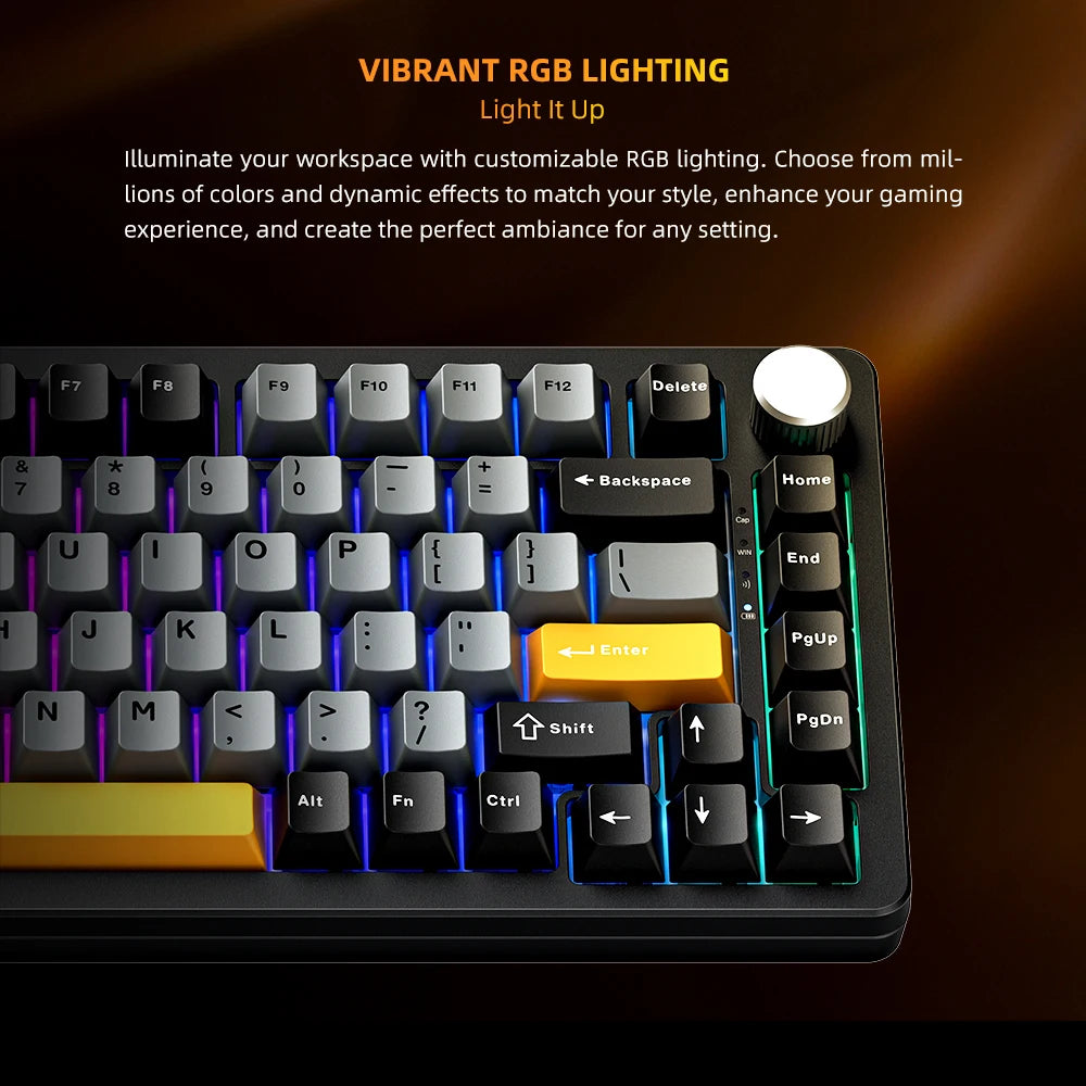 Machenike K600-B82W Mechanical Keyboard – 75% ANSI Layout, Gasket Mounted, RGB Backlit, Tri-Mode Wireless Gaming Keyboard