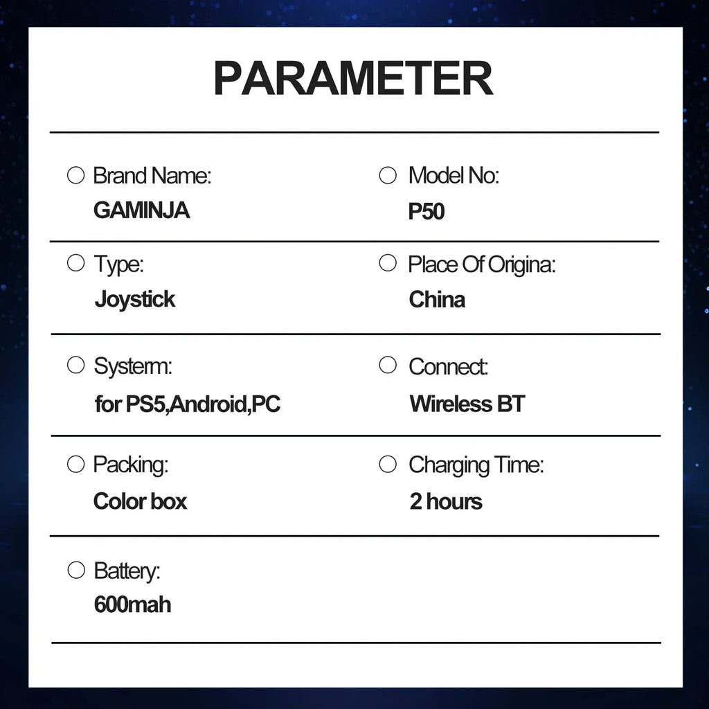 GAMINJA P50A Wireless Game Controller For PS5/PC Transparent Crystal buttons Six Axis Gyroscope With Touchpad Ergonomic