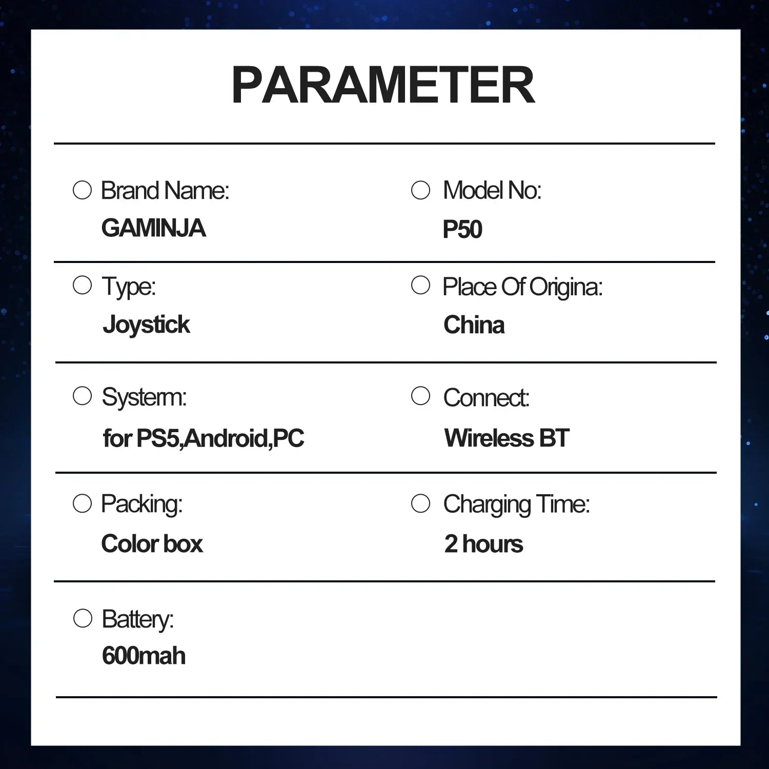 GAMINJA P50A Wireless Game Controller For PS5/PC Transparent Crystal buttons Six Axis Gyroscope With Touchpad Ergonomic
