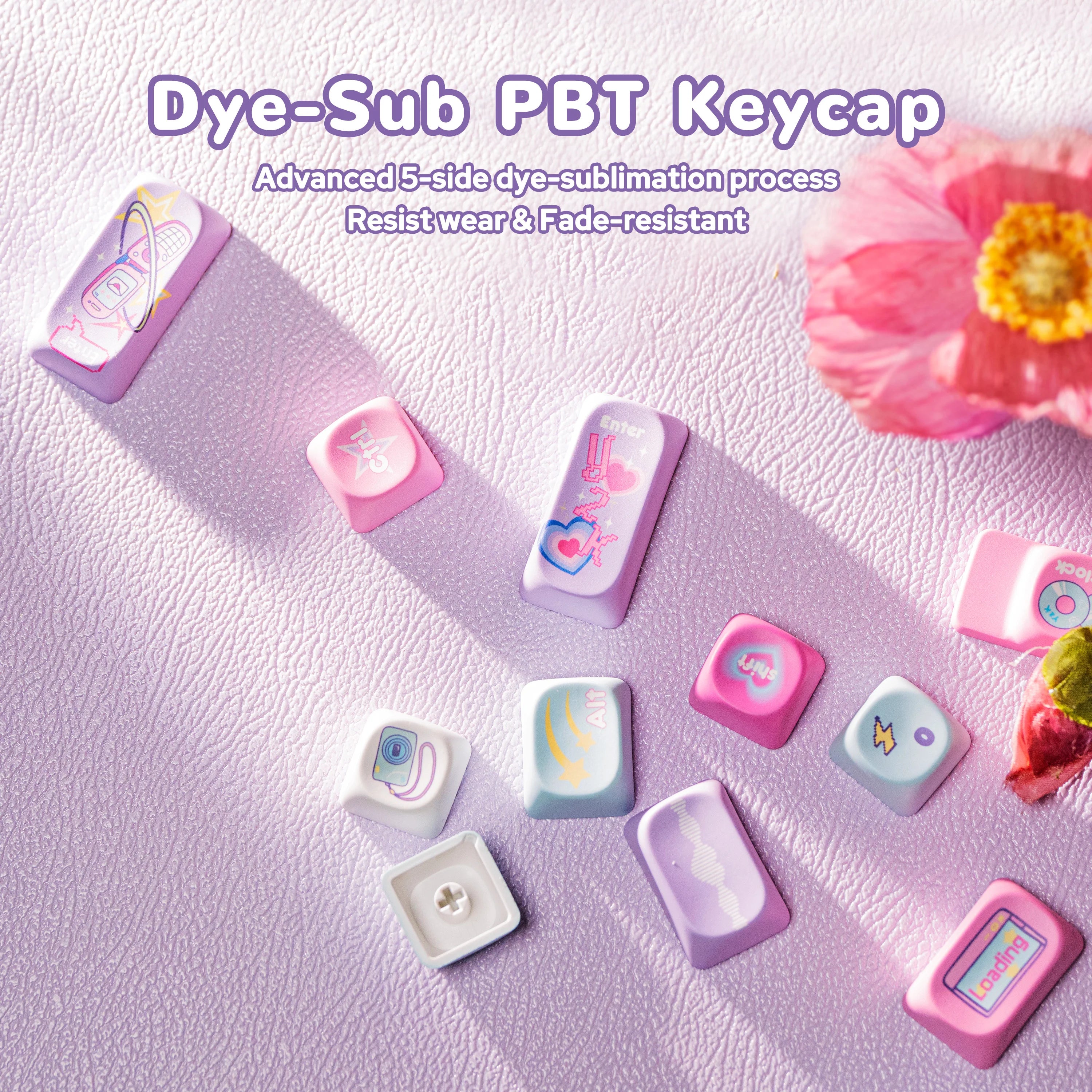 KiiBOOM × Elyxirine Digital Dreams (Pastel Y2K) Keycap Set – 144 Keys, MOA / Cherry Profile, for 60% / 65% / 75% / TKL / Full-Size Keyboards