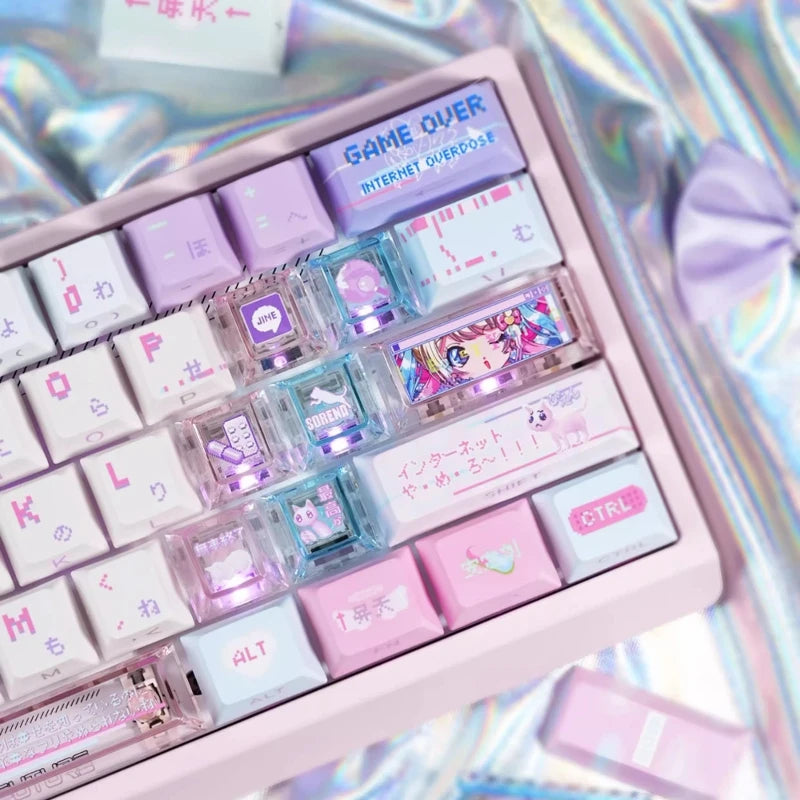 Anime NEEDY Girl Overdose Keycaps – Cute PBT + PC Translucent, Cherry Profile, Custom Keycaps for Mechanical Keyboard Gaming Gifts