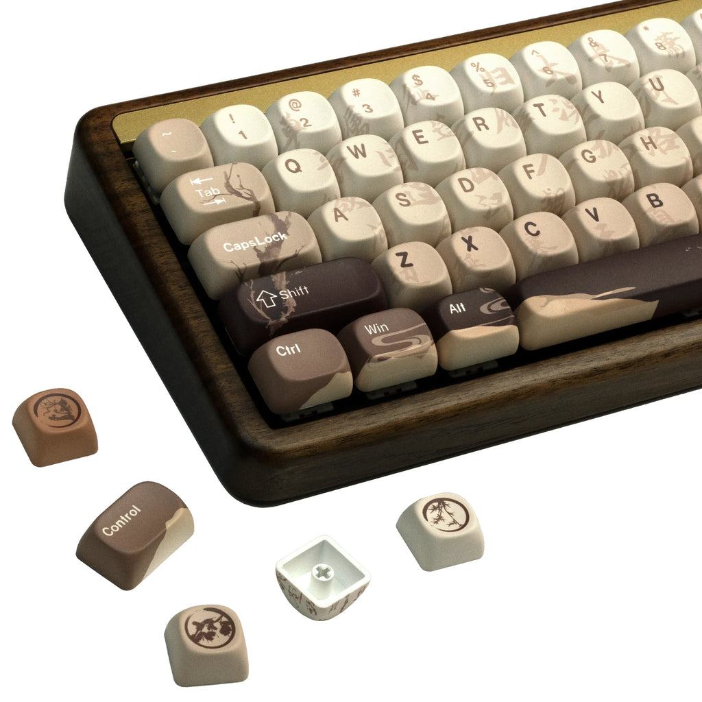 XVX Brown MOA Keycaps – Chinese Style PBT, 140 Keys, Thermal Sublimation, Cherry MX Mechanical Keyboard Keycaps Accessories