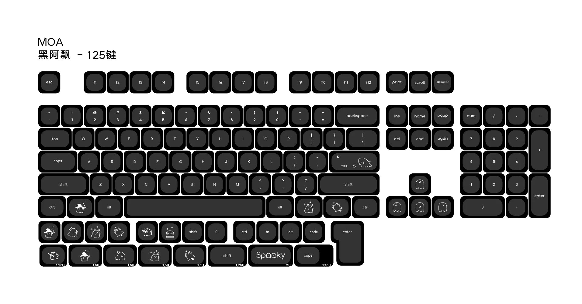 K124 Keycaps Small Font – Black & White PBT, Five-Sided Hot Sublimation, MOA Profile, Thickened 1.8mm, Mechanical Keyboard Keycaps (Wooting Compatible)
