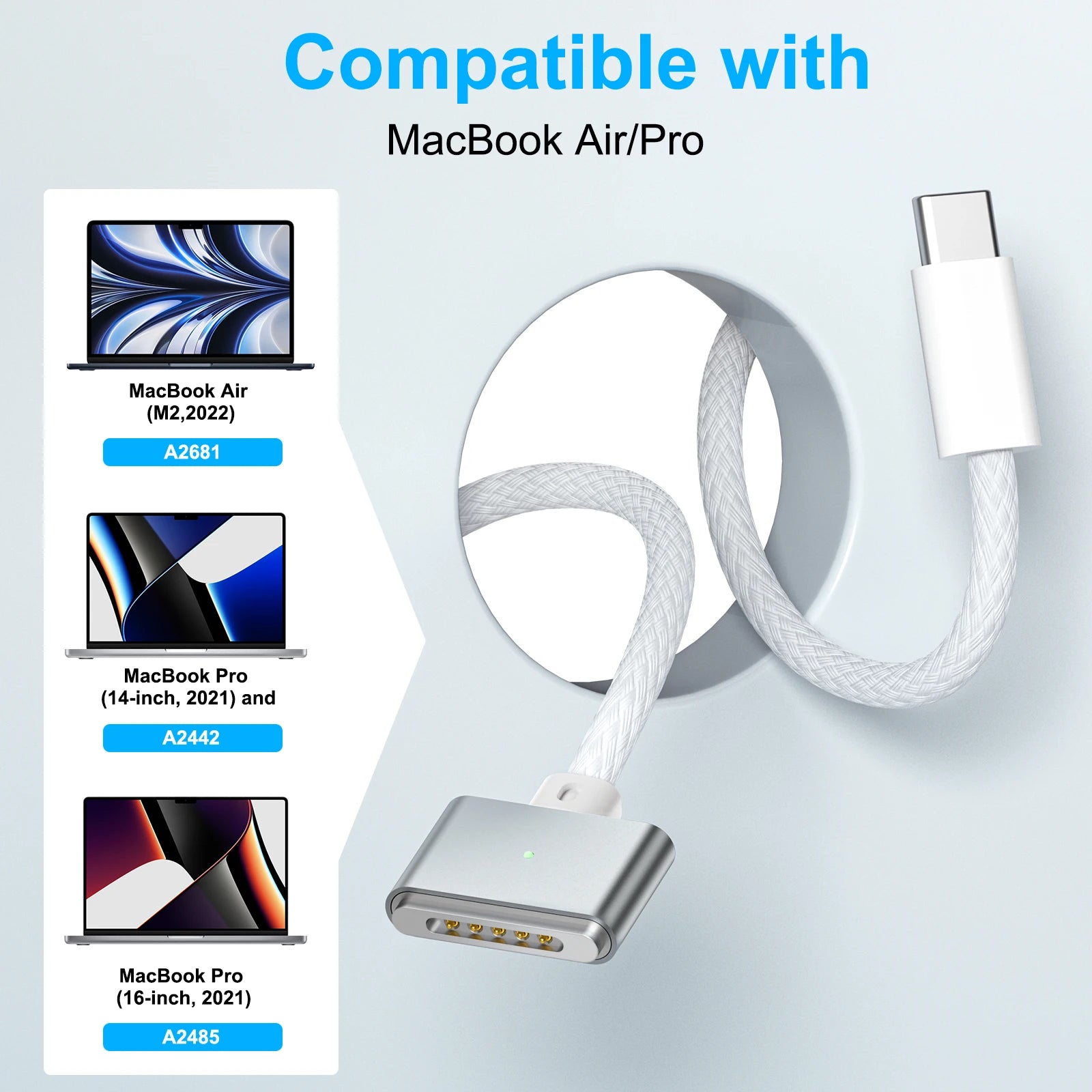 USB Type C to for Magsafe 3 Magnetic Charger Cord Laptop Charging Cable Converter PD Cord  for MacBook Air/Pro A2442 A2485 A2681