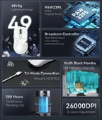 ATTACK SHARK X3 Lightweight Wireless Gaming Mouse – PAW3395 Sensor, 26,000 DPI, Tri-Mode (2.4G/Wired/Bluetooth), Macro Support, Win/Xbox/PS/Mac