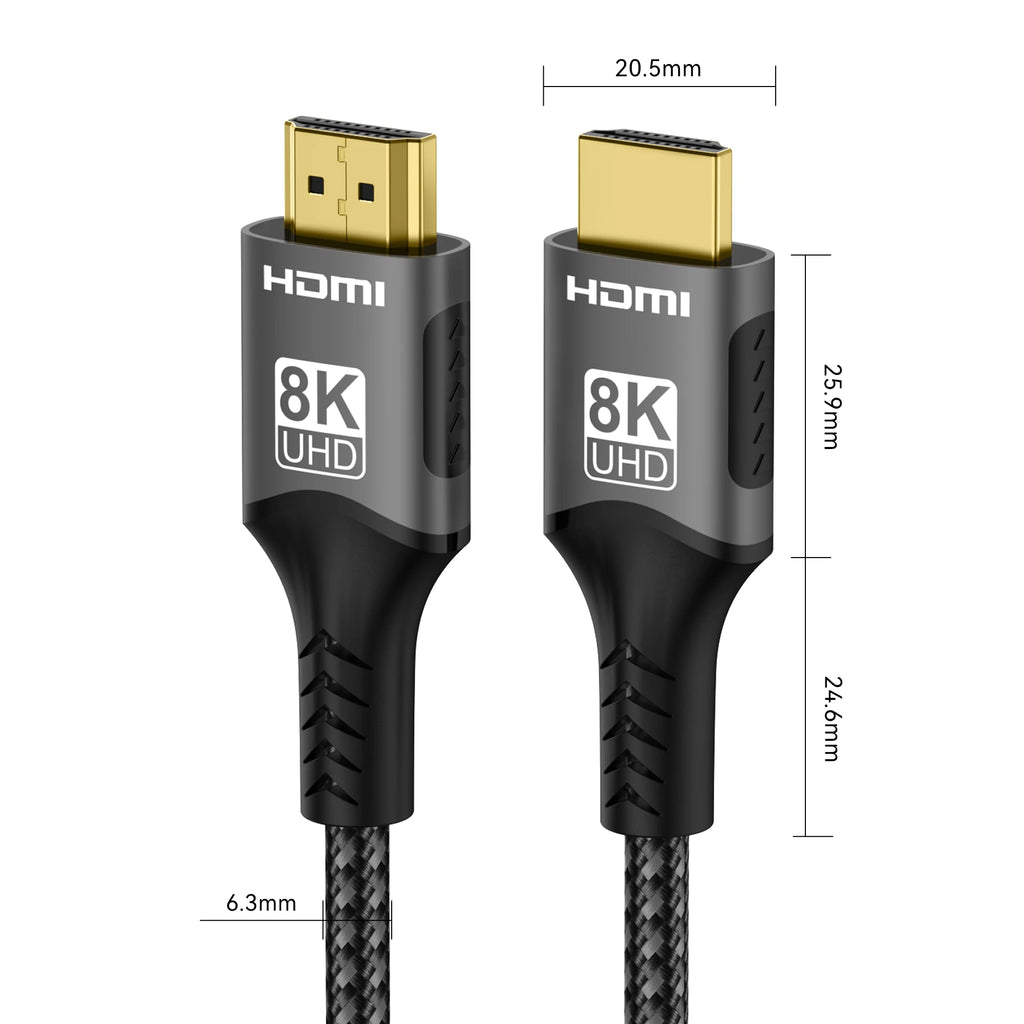 8K HDMI 2.1 Cable – 48Gbps Ultra High-Speed, 4K@120Hz / 8K@60Hz, eARC/ARC, HDCP for PC, Laptop, Projector, HDTV, PS5 (1m/2m/3m)