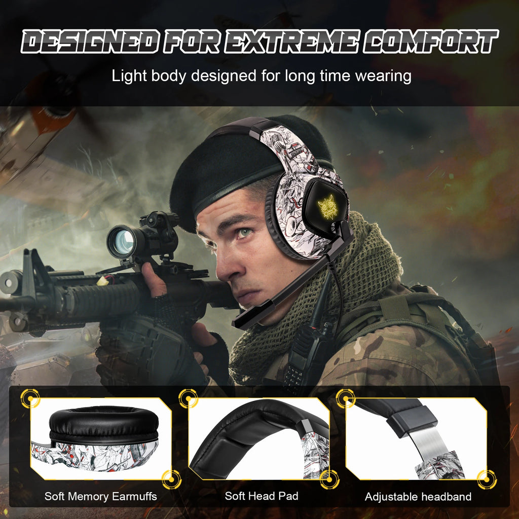 ONIKUMA Wired Gaming Headset – LED Backlight, Noise-Canceling Mic, for PS4/PS5/Xbox/PC