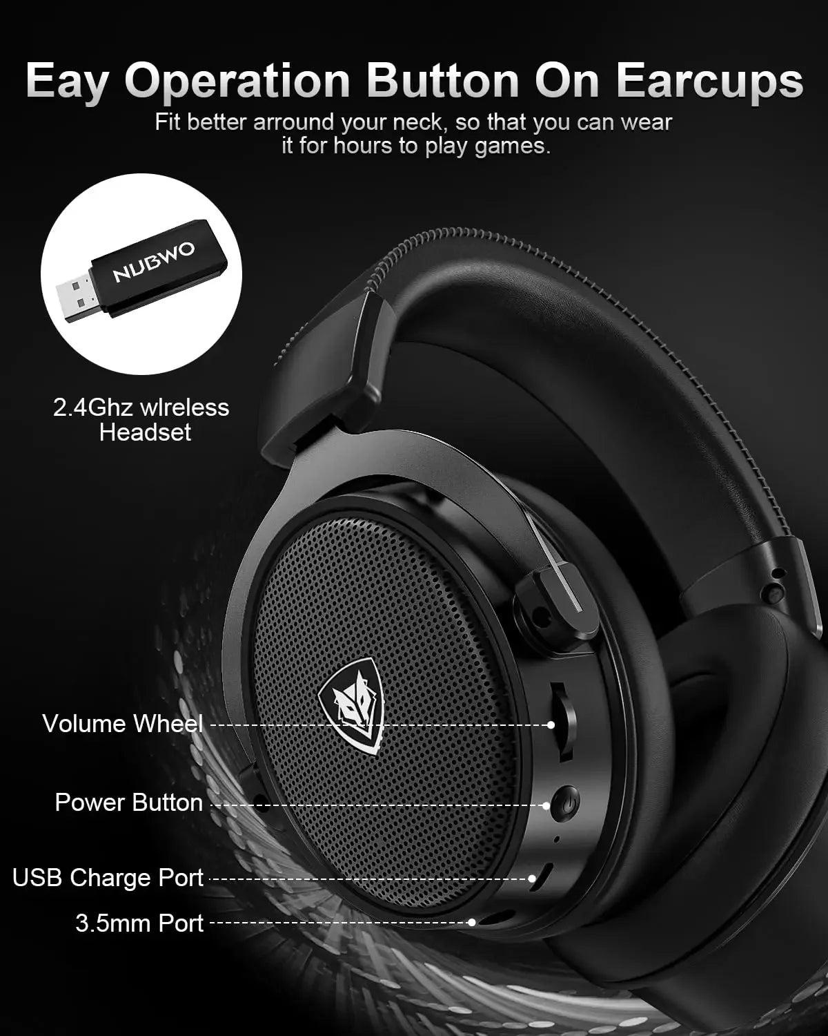 NUBWO G07 Wireless Gaming Headset – 2.4GHz Low Latency, Hi-Fi Stereo, Noise-Canceling Mic