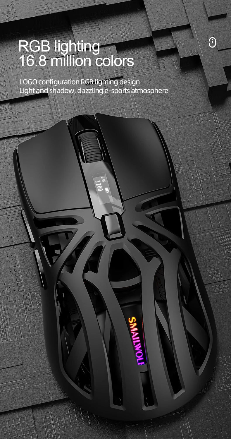 SMAILWOLF RS8 Tri-Mode Gaming Mouse – Bluetooth / 2.4G / Wired, 10,000 DPI, 1,000Hz Polling Rate, Lightweight, Macro Support
