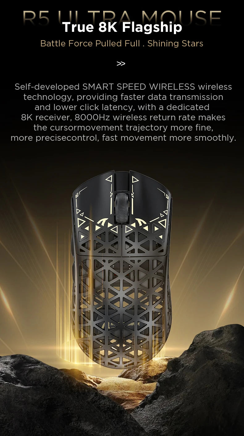ATTACK SHARK R5 ULTRA Wireless Gaming Mouse – 8K Polling Rate, PAW3950MAX Sensor, 42,000 DPI, Carbon Fiber Ultra-Light, Pro Esports Edition