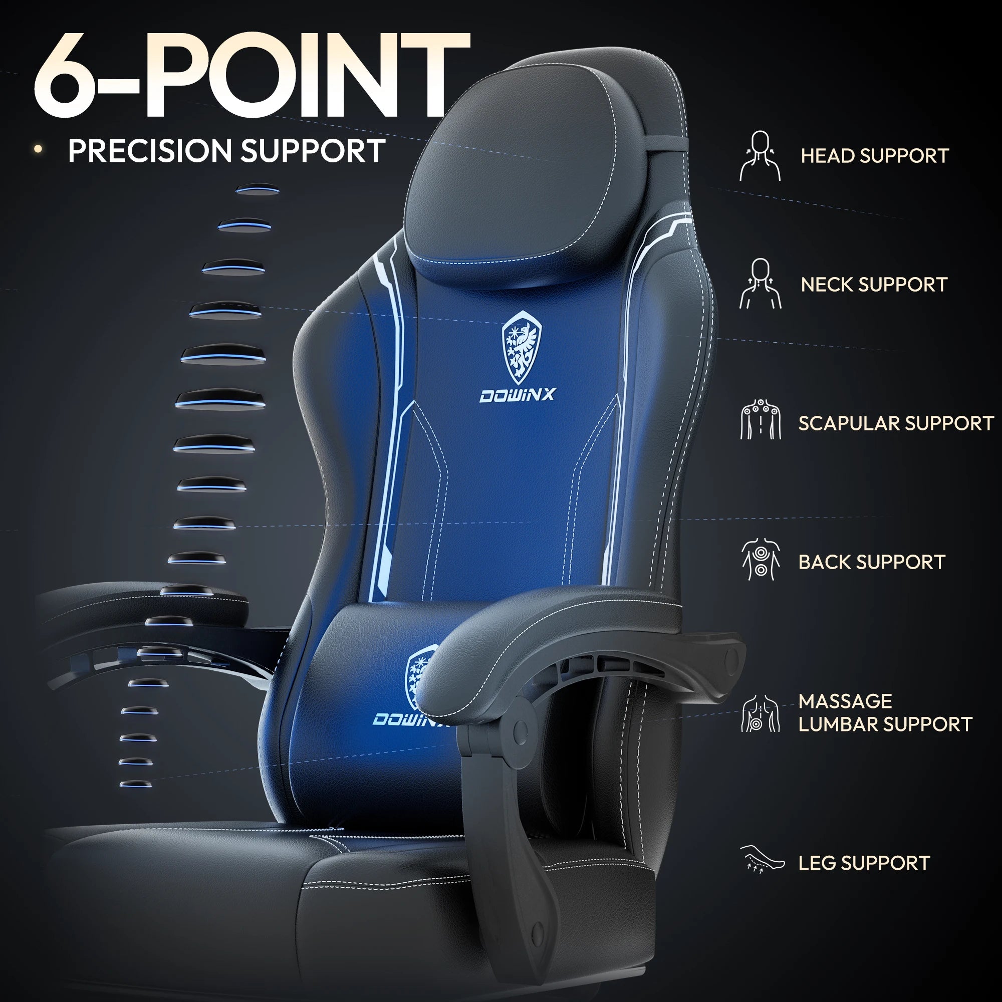 Dowinx Gaming Chair with Pocket Spring Cushion, Ergonomic Game Chair with Massage Lumbar Support and Footrest for Adults