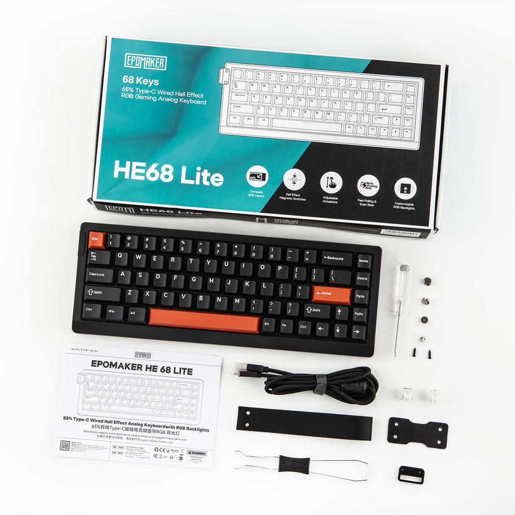 EPOMAKER HE68 Lite Mechanical Keyboard – 65% ANSI US Layout, Tray-Mounted, Wired Hall Effect Magnetic Switch, DKS SOCD, RGB Backlight