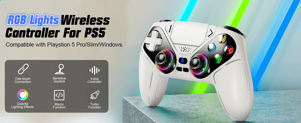 Controller for PS5/Playstion 5 Pro/Slim/PC Wireless Gamepad Hall Effect Trigger RGB Turbo Vibration Programmable Button Joystick