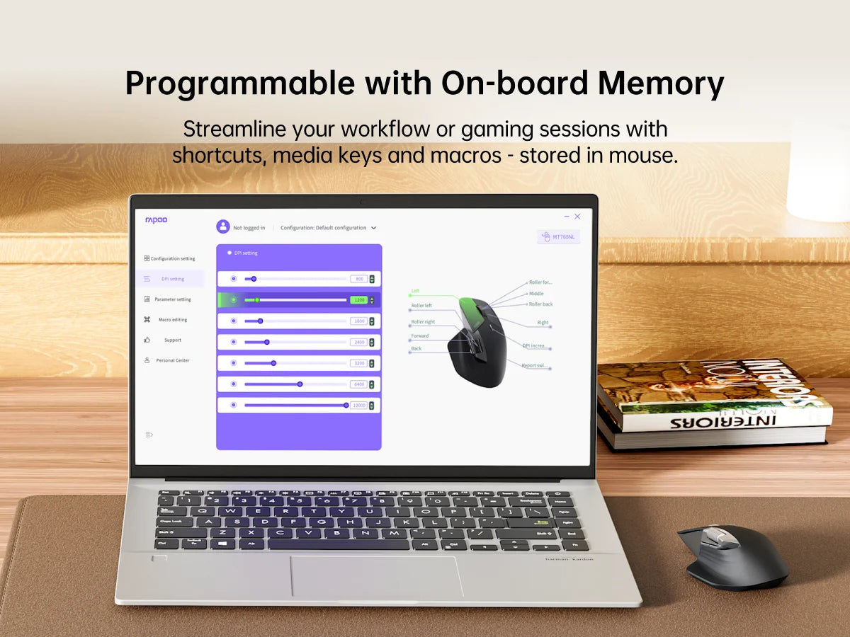 Rapoo MT760PRO Wireless Mouse – NearLink + Bluetooth 5.0, Multi-Device, 12,000 DPI, 2K Polling Rate, Ergonomic, Quiet Clicks