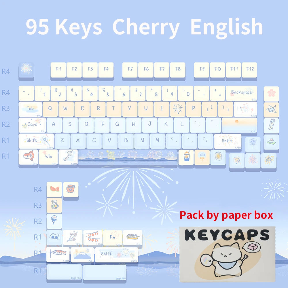 95 Keys Cherry Profile PBT Keycaps – Spark Conference Theme, for Gaming Mechanical Keyboard 61/64/68/75-Key Layouts, AULA F75 Compatible