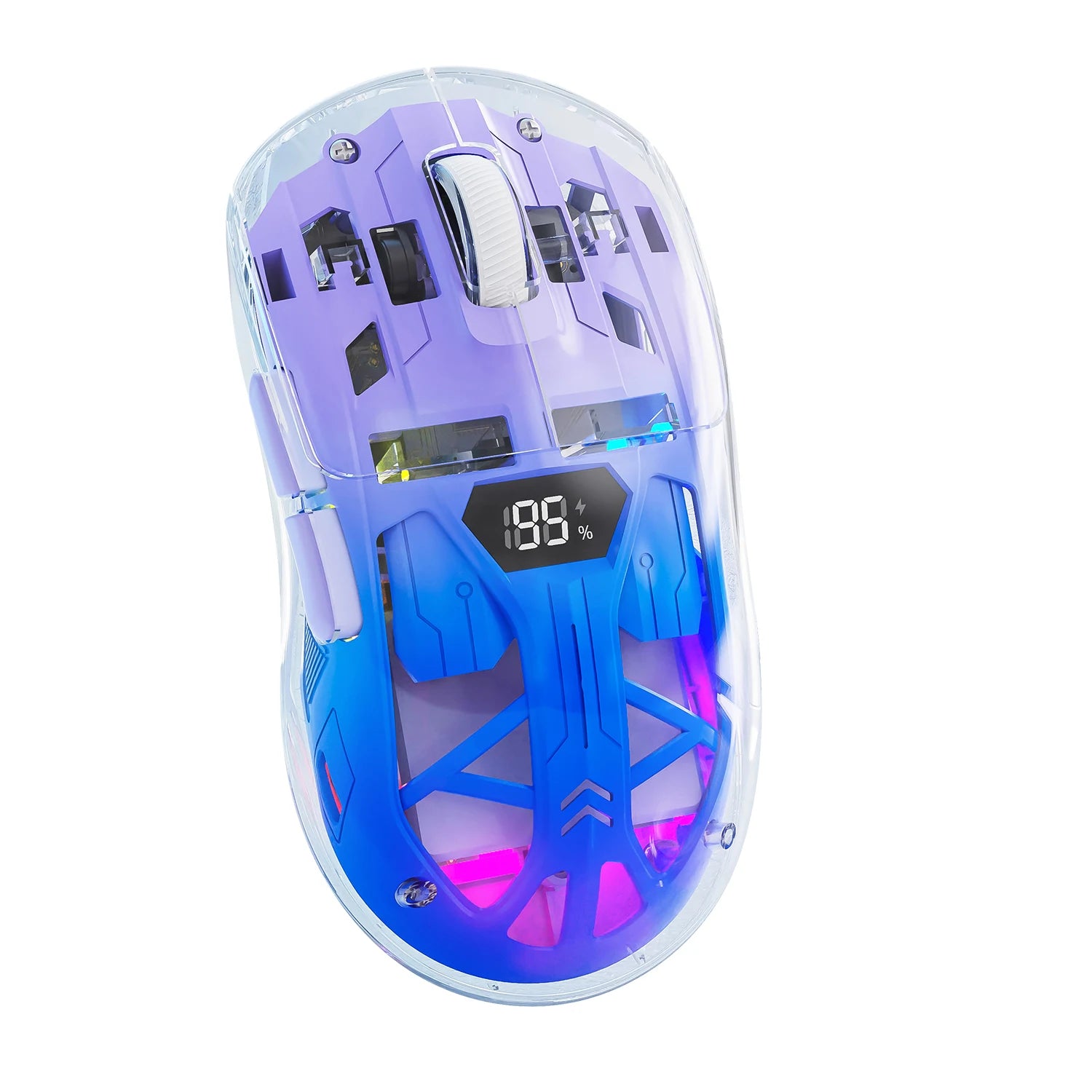 FreeWolf A2 Transparent RGB Wireless Gaming Mouse – Battery Display, Bluetooth & 2.4G, PixArt PAW3212 Sensor