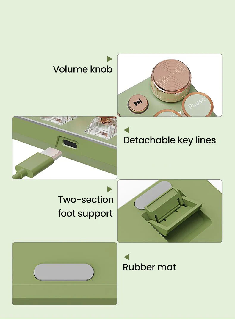 EWEADN V20 Punk Typewriter Mechanical Gaming Keyboard – 104 Keys, Round Keycaps, LED White Backlight, Key-Wire Separation Design