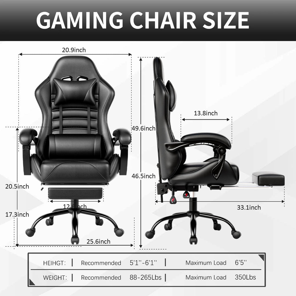 Ergonomic Gaming Chair with Footrest, Racing Style Video Game Chair for Adults, Reclining Gamer Chair Office Chair