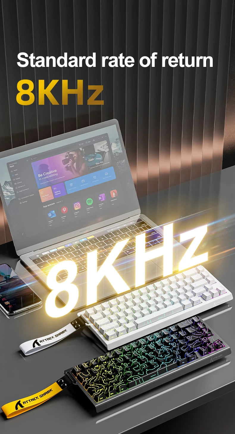 ATTACK SHARK X68HE Magnetic Mechanical Keyboard – Red Switch, Wired, 0.01mm Rapid Trigger, 8000Hz, SOCD/RS, 0.125ms, 128K Rate