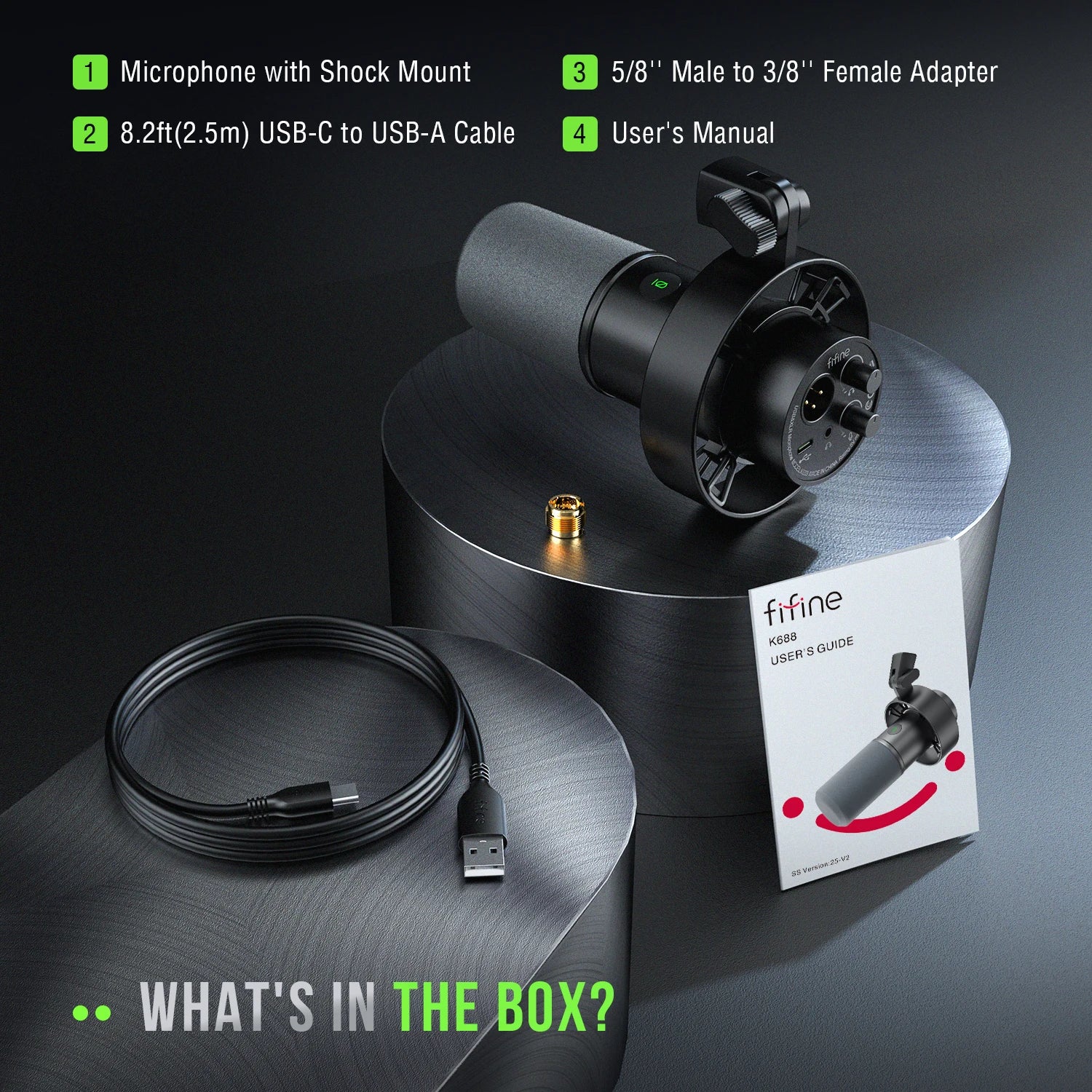 FIFINE USB/XLR Dynamic Microphone with Shock Mount,Touch-mute,Headphone Jack&Volume Control,for PC or Sound Card Recording -K688